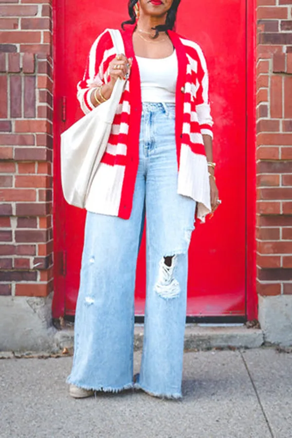 Stylish Striped Color Blocked Cardigan