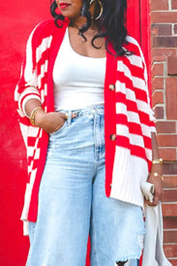 Stylish Striped Color Blocked Cardigan