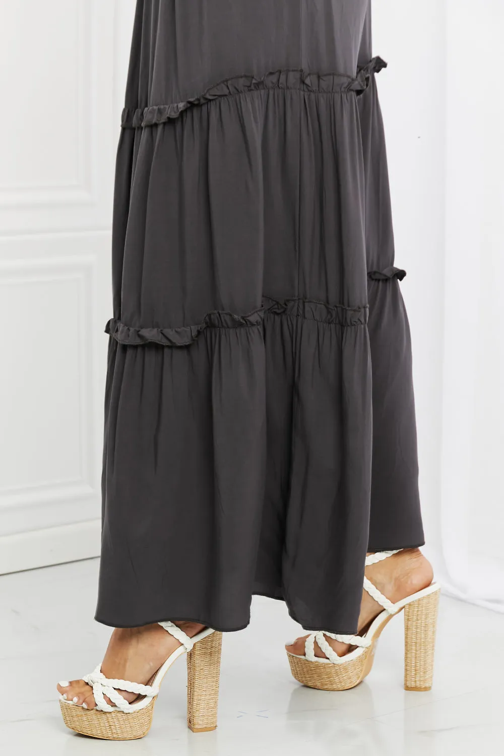 Summer Days Full Size Ruffled Maxi Skirt in Ash Grey