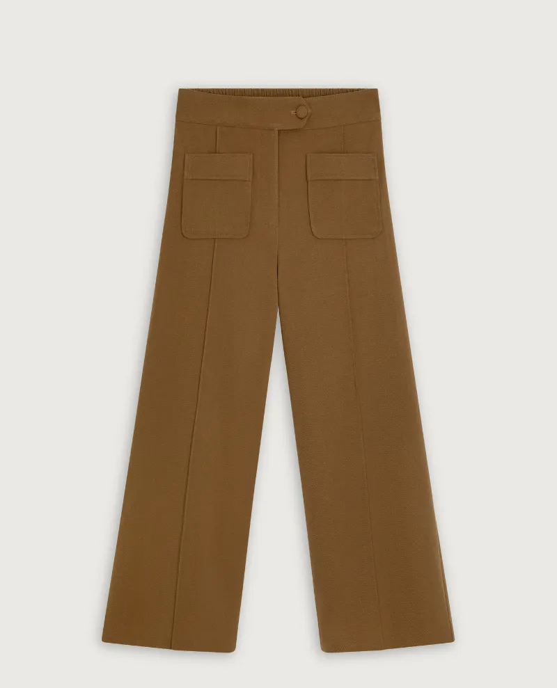 Suncoo Jerry Camel Brown Wide Cropped Trousers