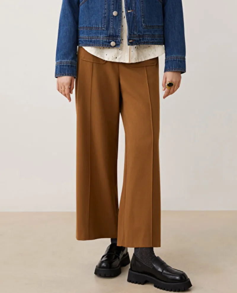 Suncoo Jerry Camel Brown Wide Cropped Trousers