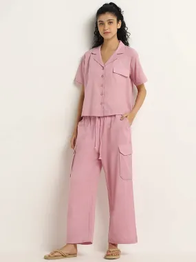 Superstar Light Pink Wide-Leg Cotton High-Rise Cargo Pants