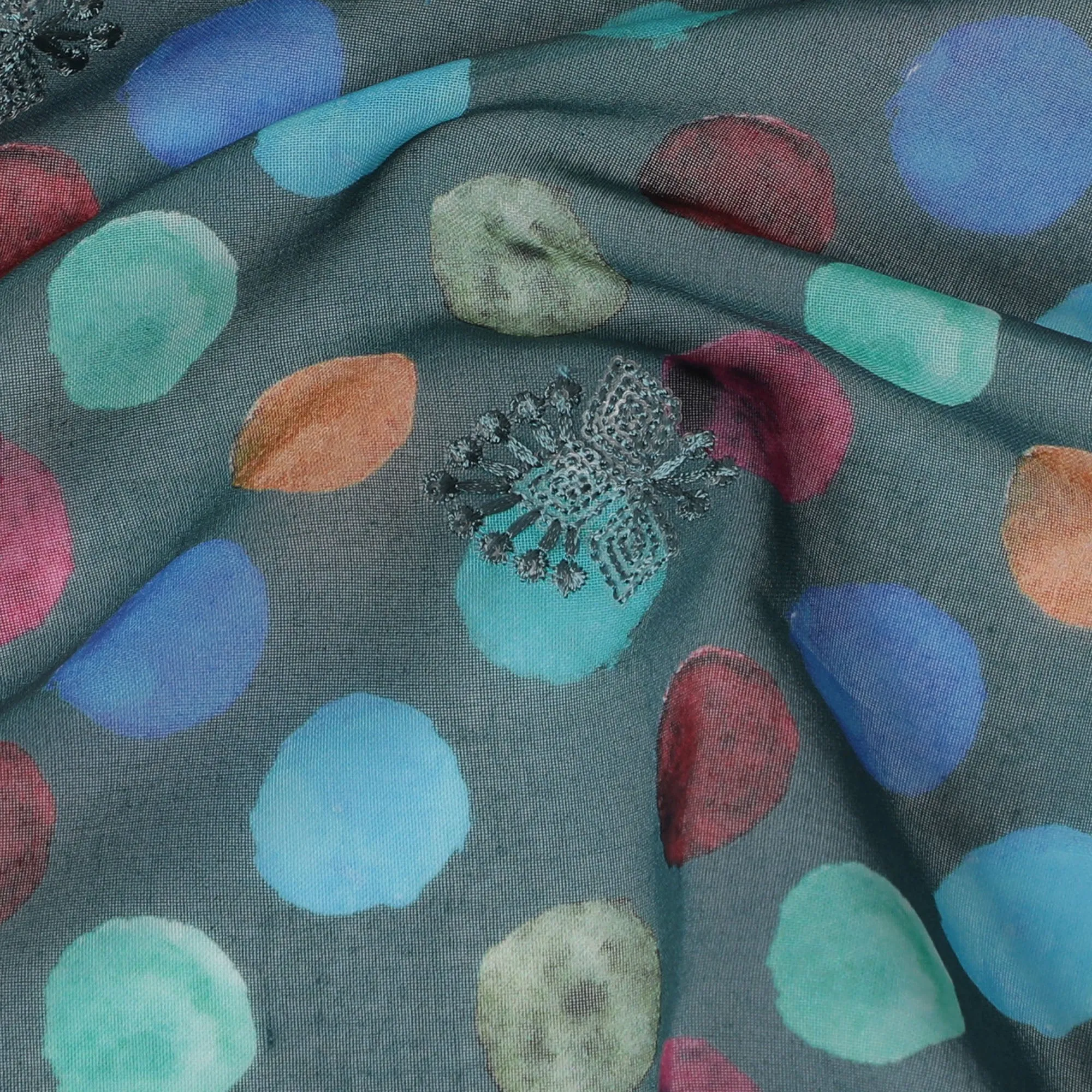 Teal Premium Cotton Voile Fabric with Multicolor Polka Dots - Traditional Thobe Material, 140 cm Wide-D20222