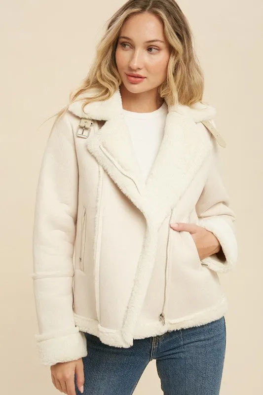 The Cade Faux Shearling Moto Jacket