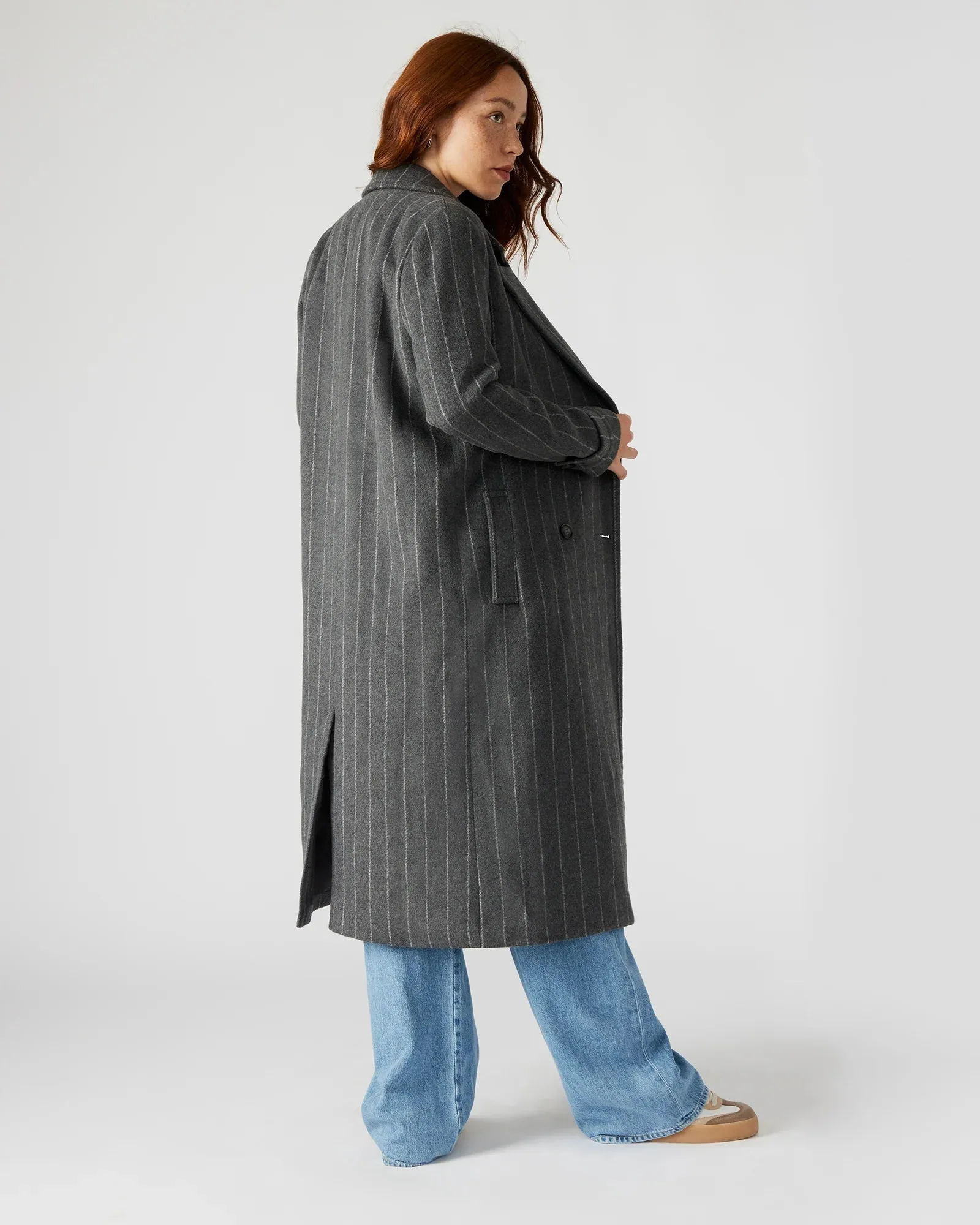 The Deria Coat - Grey Pinstripe