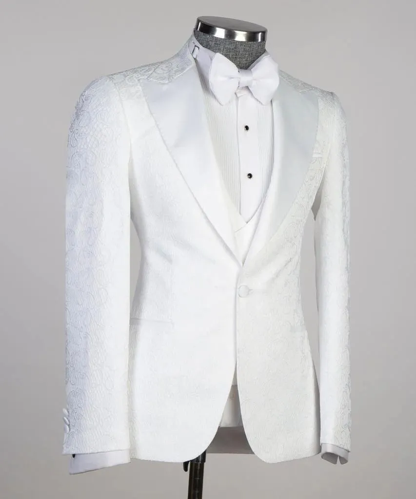 Three Pieces White Tuxedo Suit