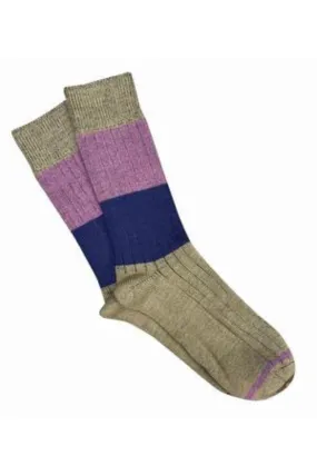 Tightology - Merino Wool Socks - Chunky Rib - Khaki Stripe