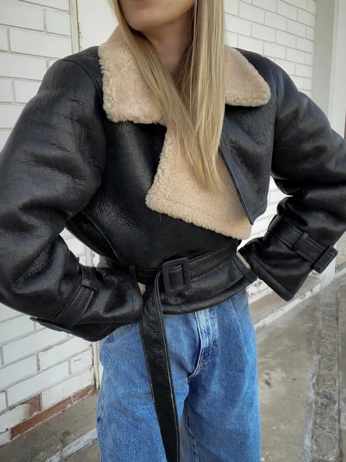 Too Blessed Sherpa Lined Shearling Leather Flight Jacket