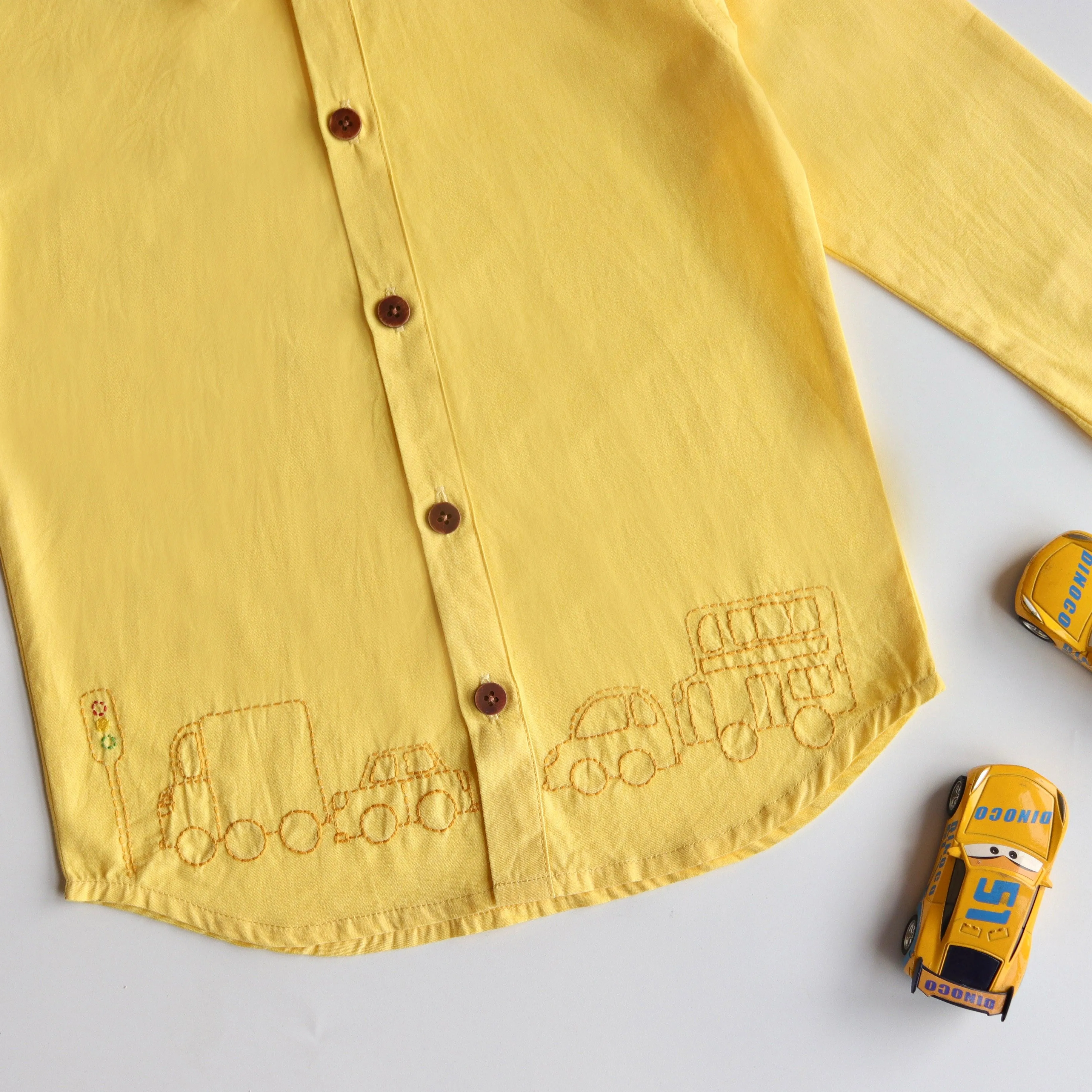 Traffic Embroidered Formal Shirt - Yellow