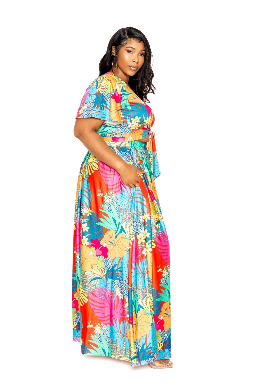 Tropical Floral Maxi Skirt & Top Set