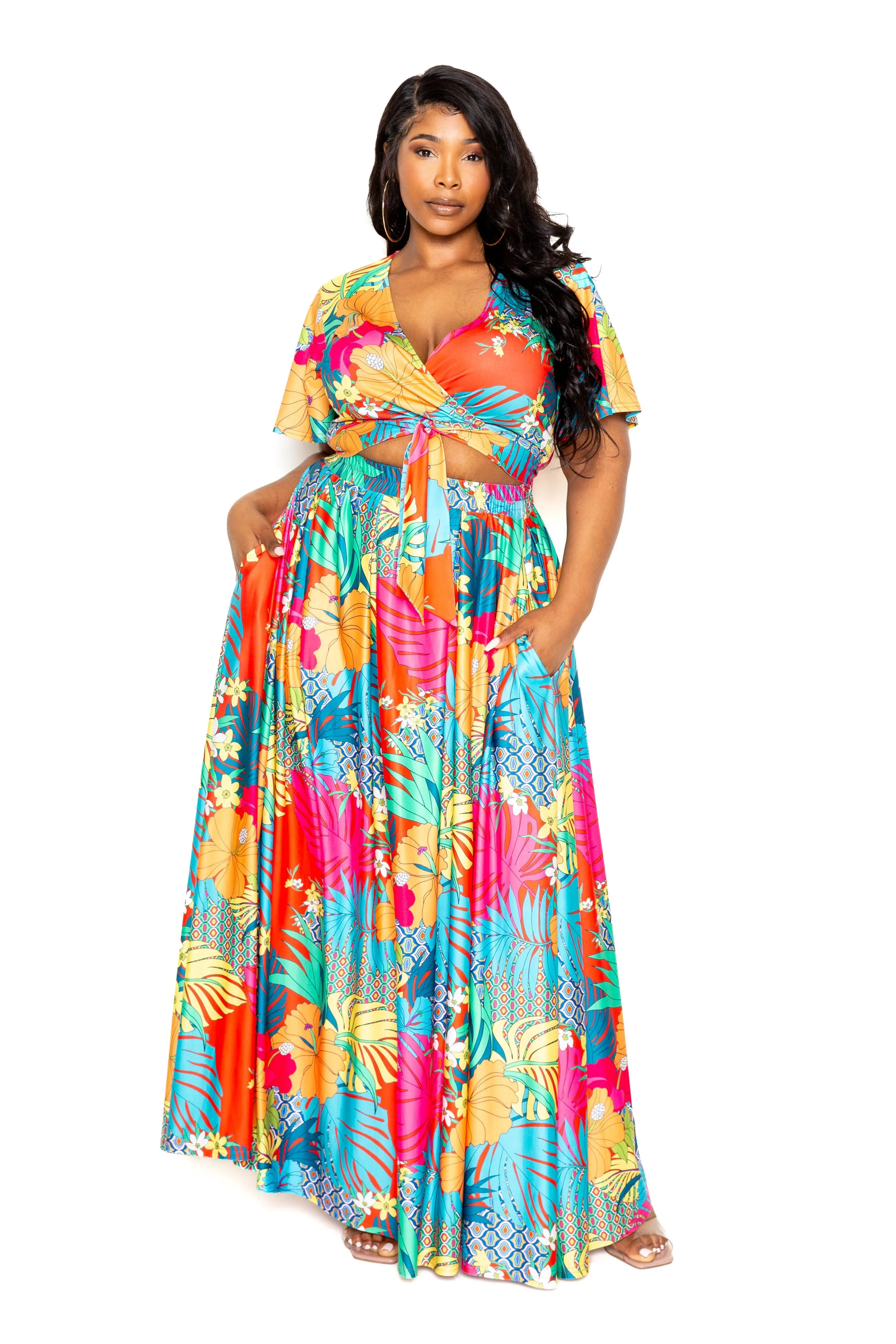 Tropical Floral Maxi Skirt & Top Set