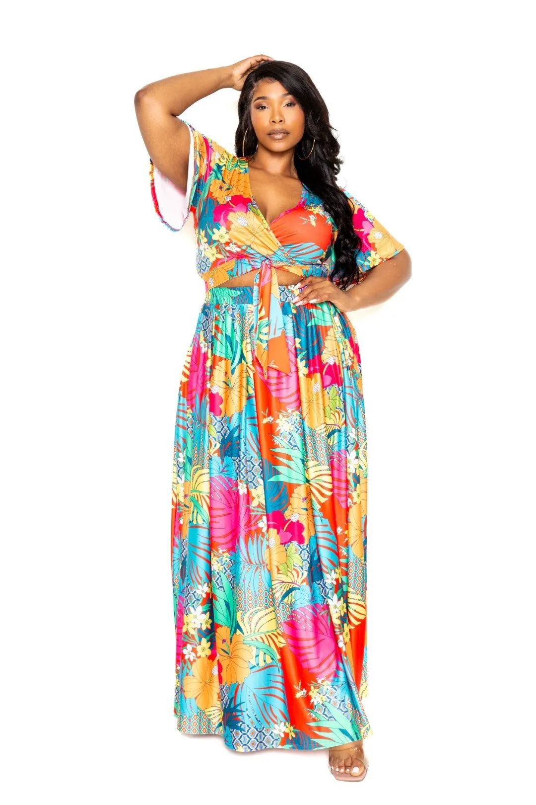 Tropical Floral Maxi Skirt & Top Set