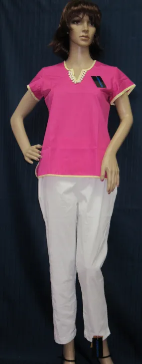 Trouser 7666 Pink Blouse White Pant Career Wear Women (M) Shieno