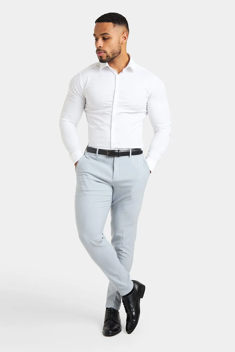 True Muscle Fit Tech Suit Trousers in Light Grey