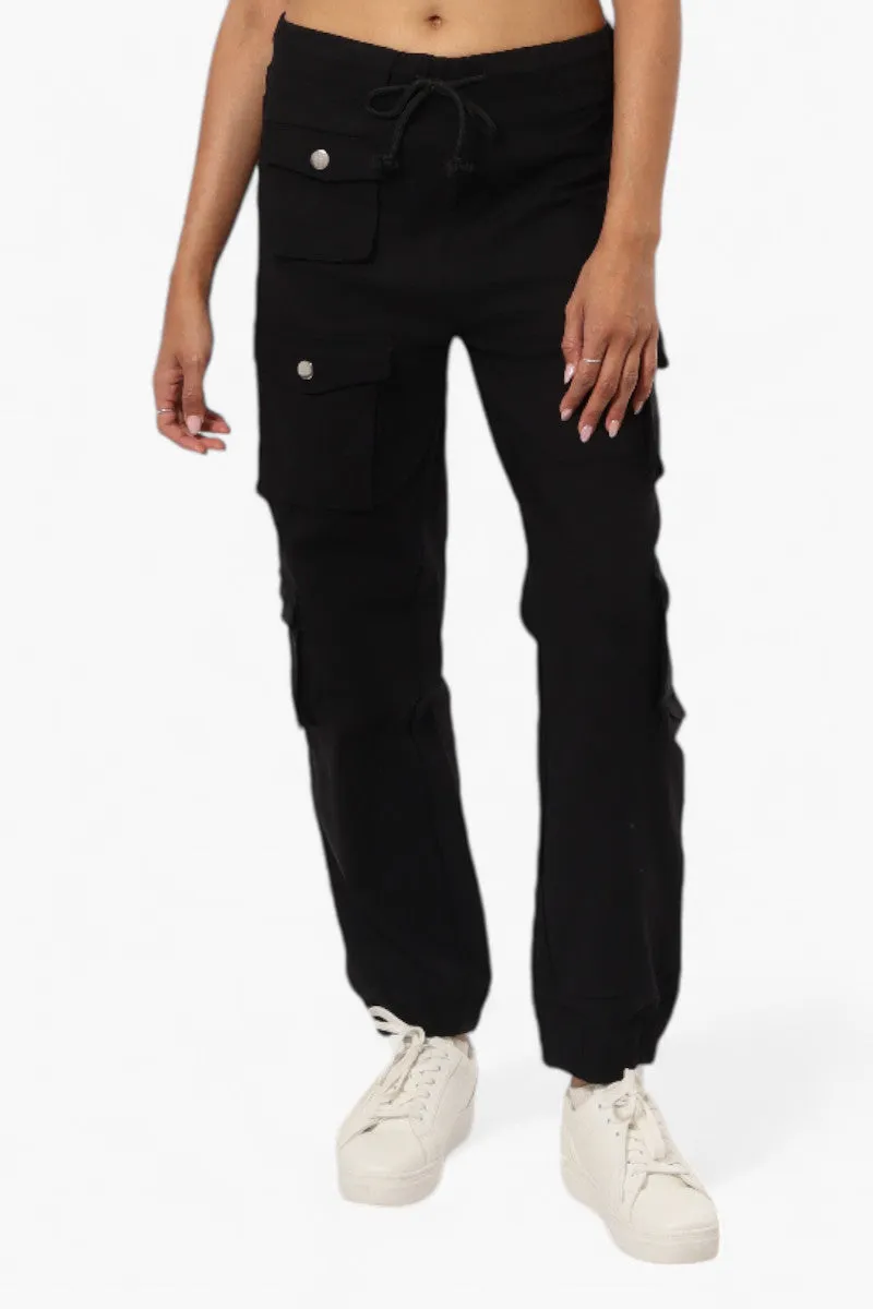 Urbanology Solid Tie Waist 5 Pocket Cargo Pants - Black