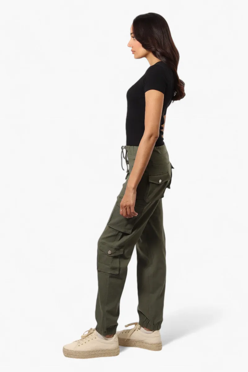 Urbanology Solid Tie Waist 5 Pocket Cargo Pants - Olive