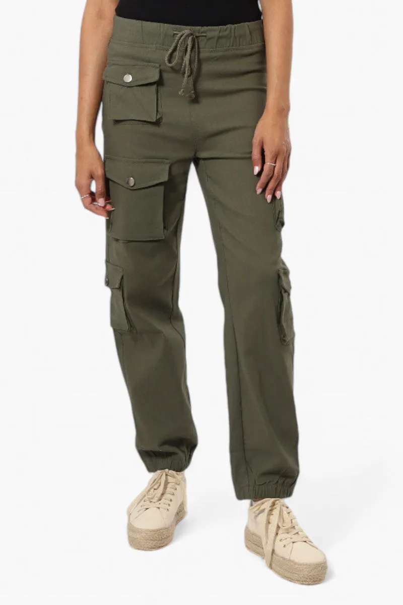 Urbanology Solid Tie Waist 5 Pocket Cargo Pants - Olive