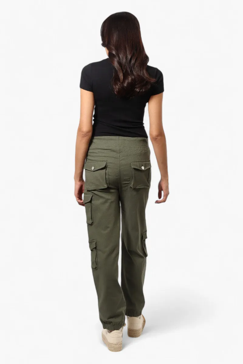 Urbanology Solid Tie Waist 5 Pocket Cargo Pants - Olive