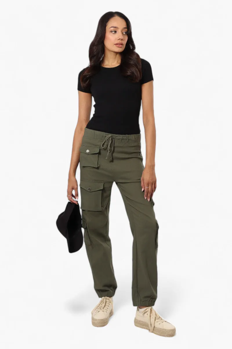 Urbanology Solid Tie Waist 5 Pocket Cargo Pants - Olive