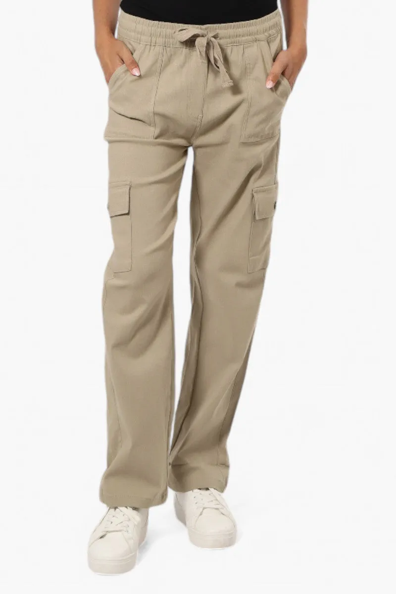 Urbanology Solid Tie Waist Cargo Pants - Beige