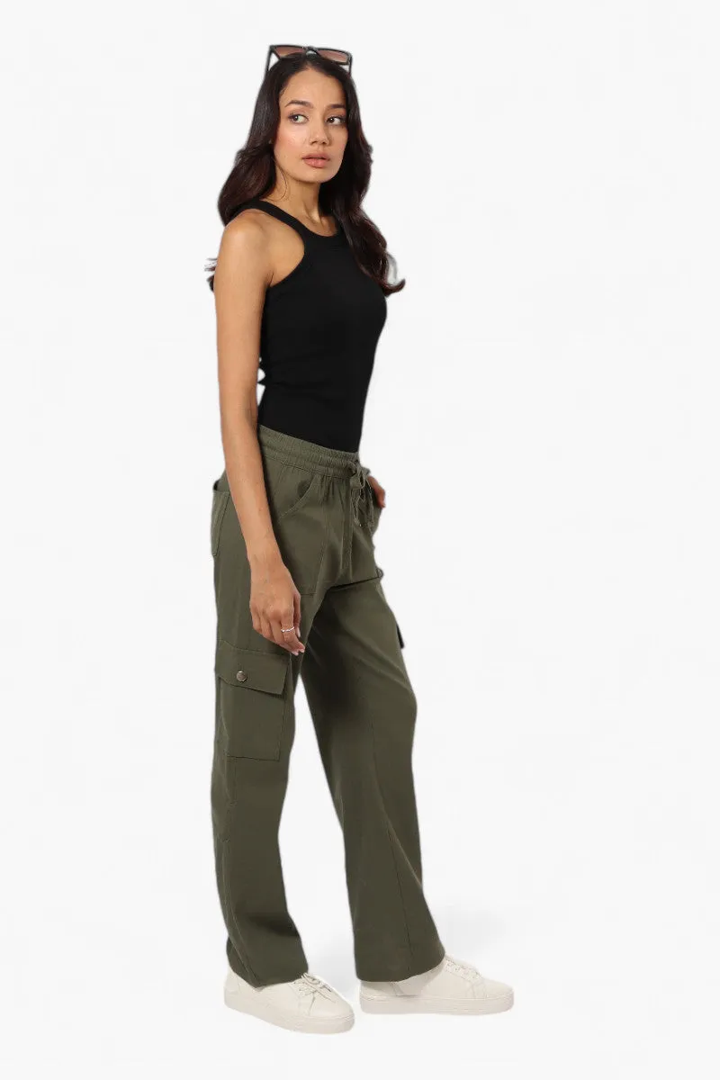 Urbanology Solid Tie Waist Cargo Pants - Olive