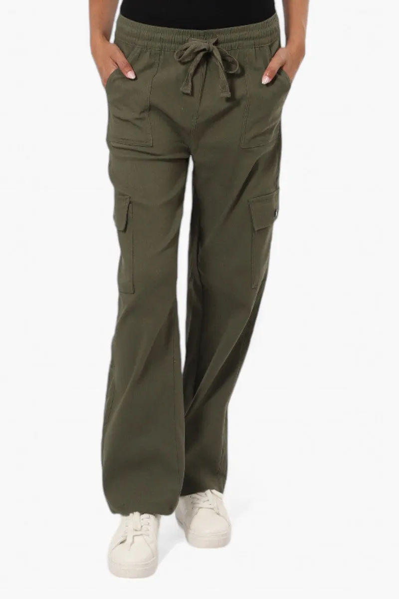 Urbanology Solid Tie Waist Cargo Pants - Olive