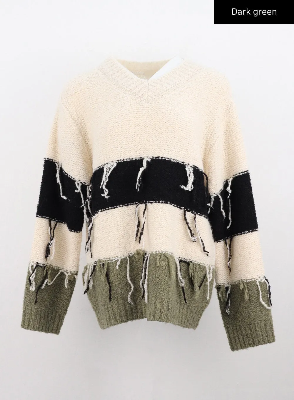 V-Neck Tassel Stripe Sweater CO330