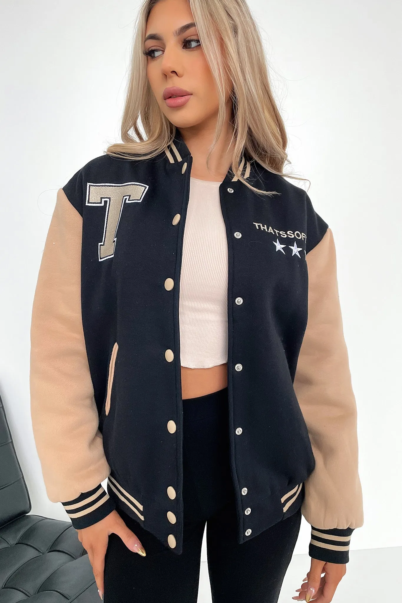 Varsity Oversized Jacket - Black / Brown