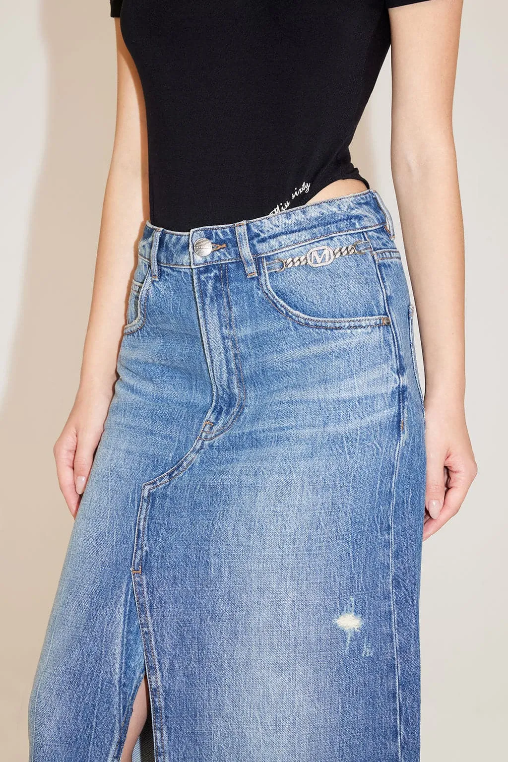 Vintage Denim Slit Maxi Skirt