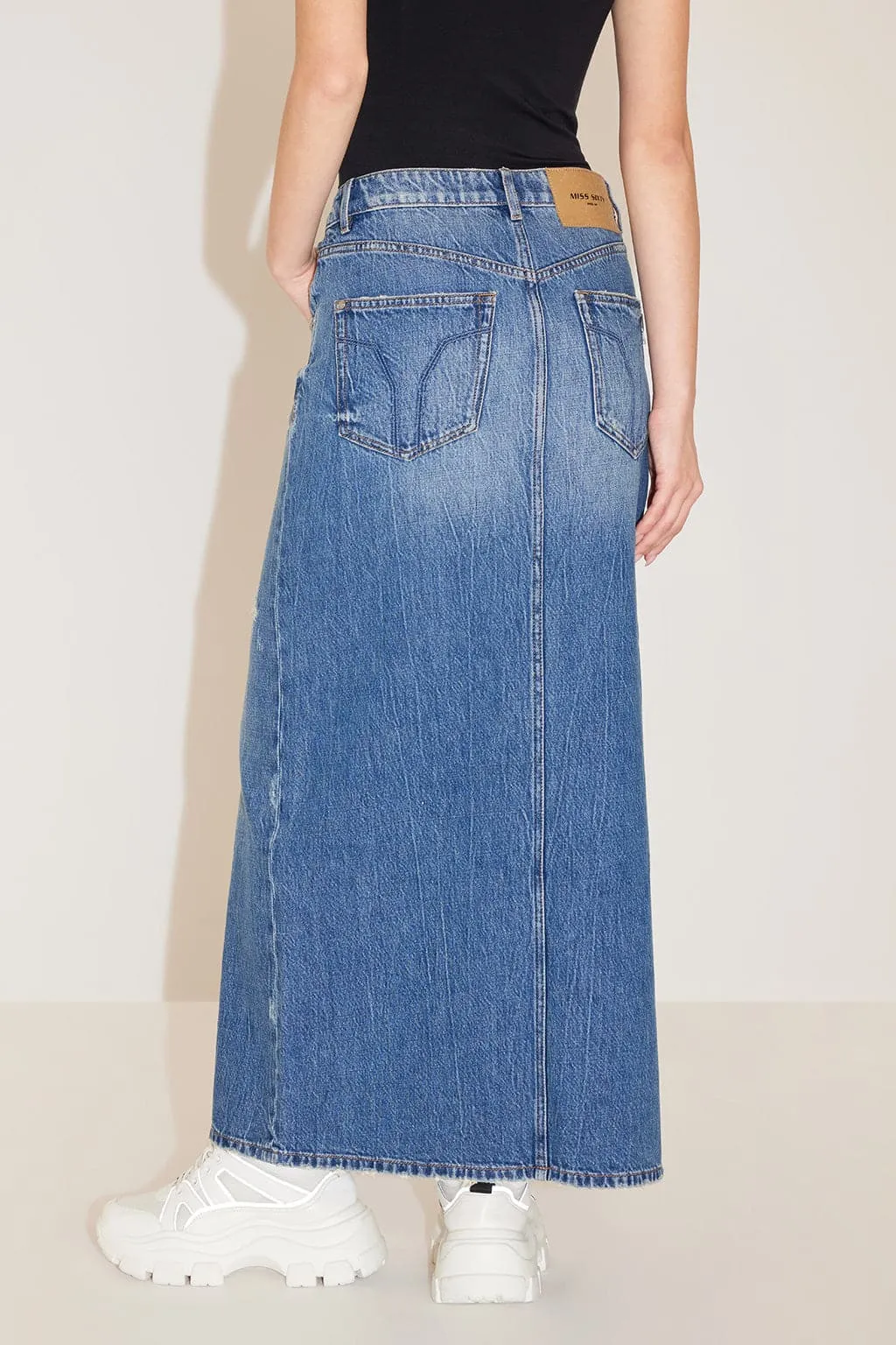 Vintage Denim Slit Maxi Skirt