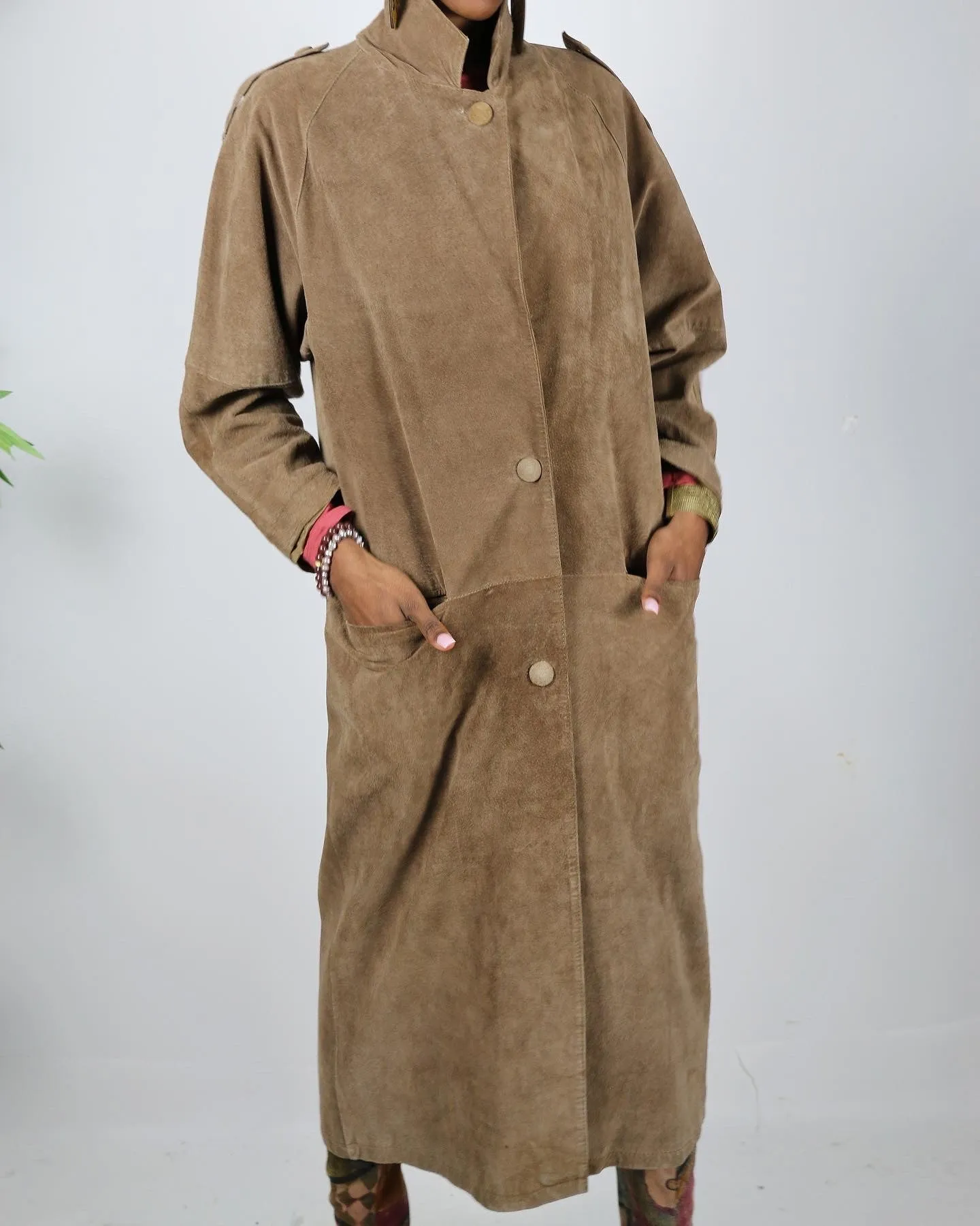 Vintage Dropped Waist Suede Coat