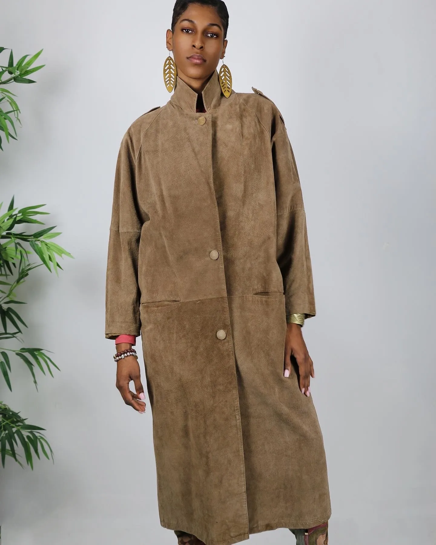 Vintage Dropped Waist Suede Coat