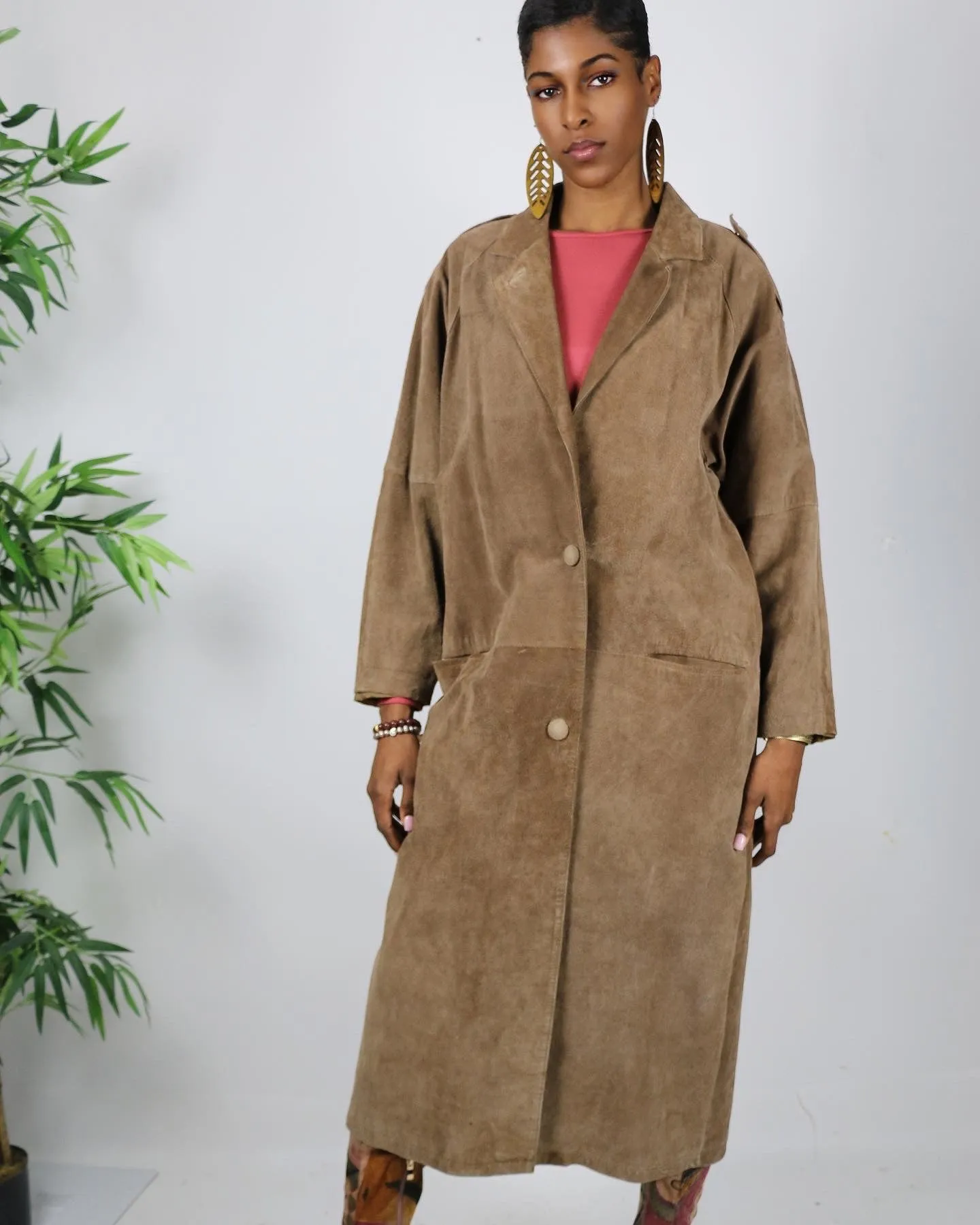 Vintage Dropped Waist Suede Coat