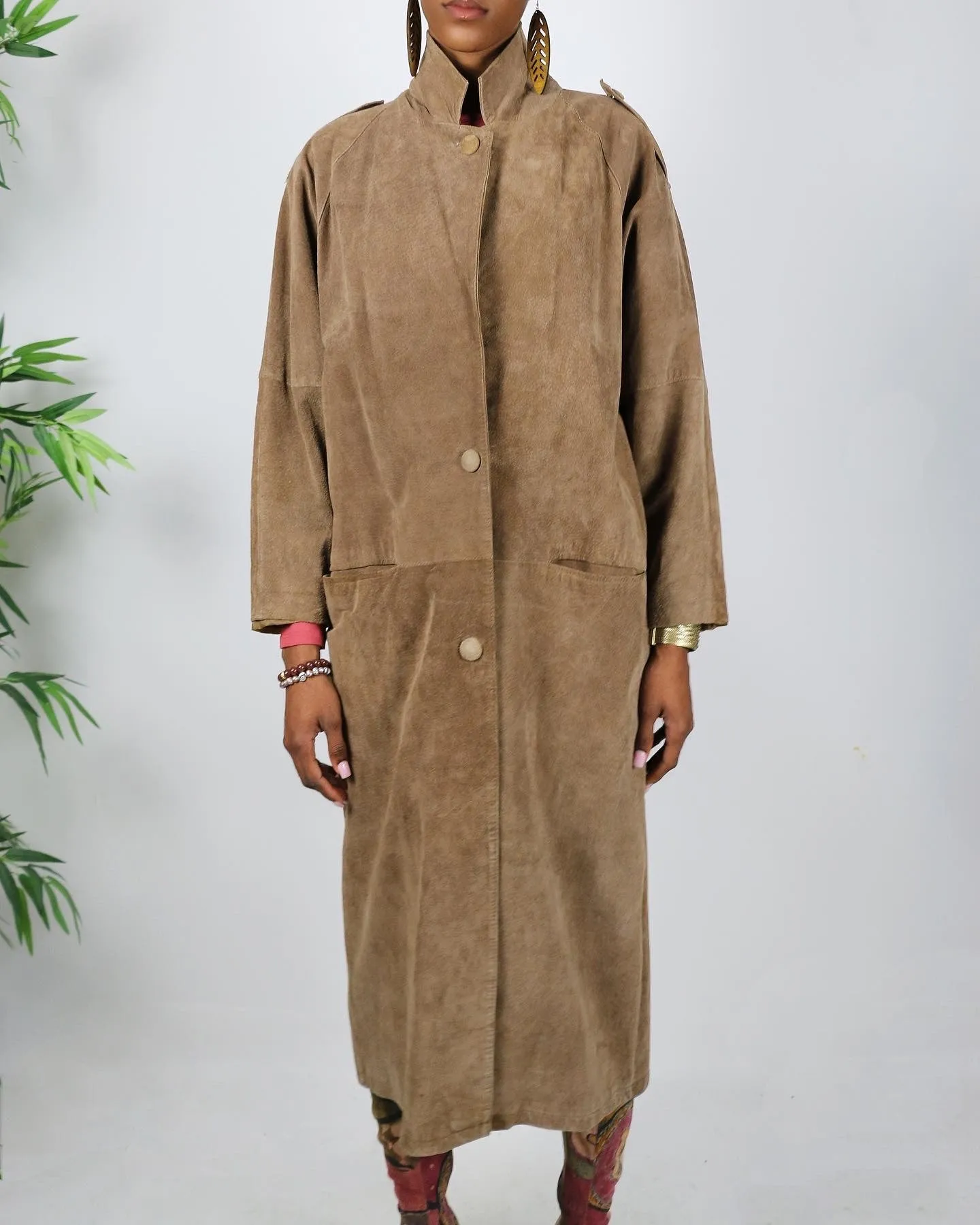 Vintage Dropped Waist Suede Coat