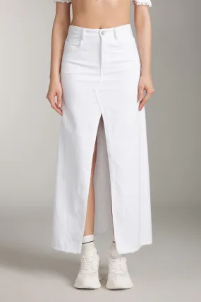 Vintage White Slit Denim Maxi Skirt