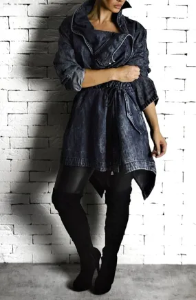 Washed Denim Trench Coat