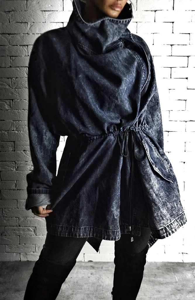 Washed Denim Trench Coat