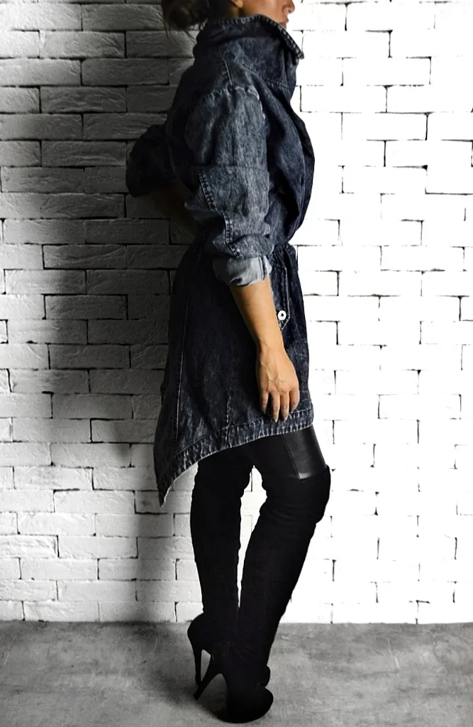 Washed Denim Trench Coat