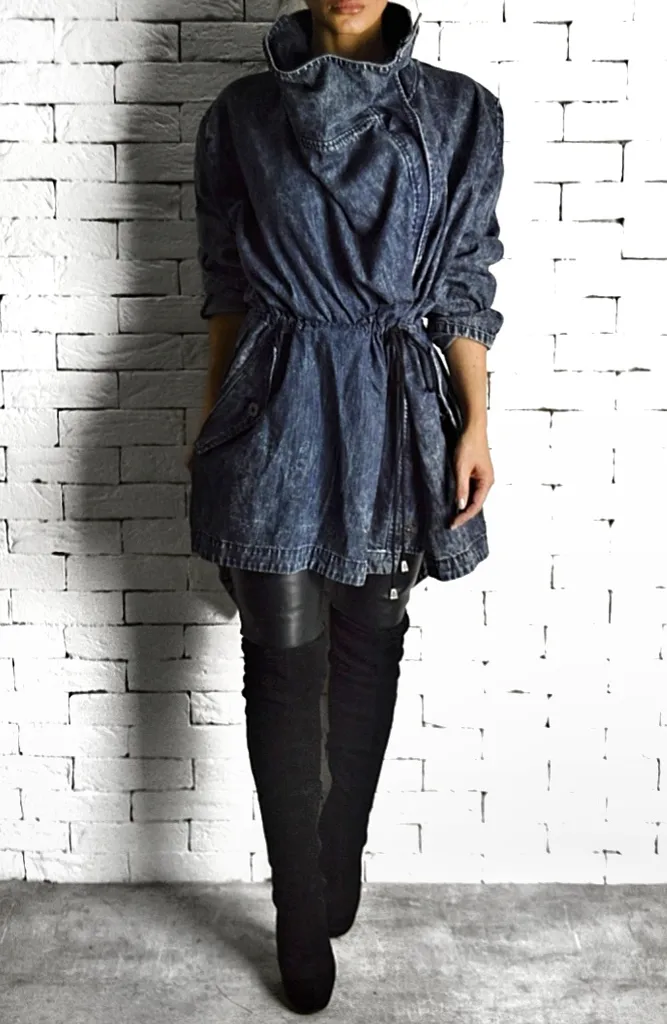 Washed Denim Trench Coat