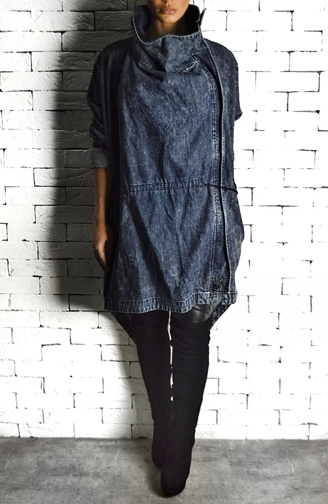 Washed Denim Trench Coat