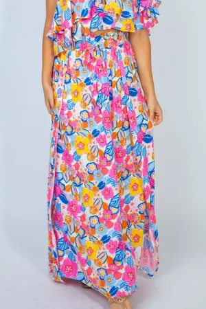 White Birch Sunshine & Blossoms Full Size Floral Smocked Maxi Skirt