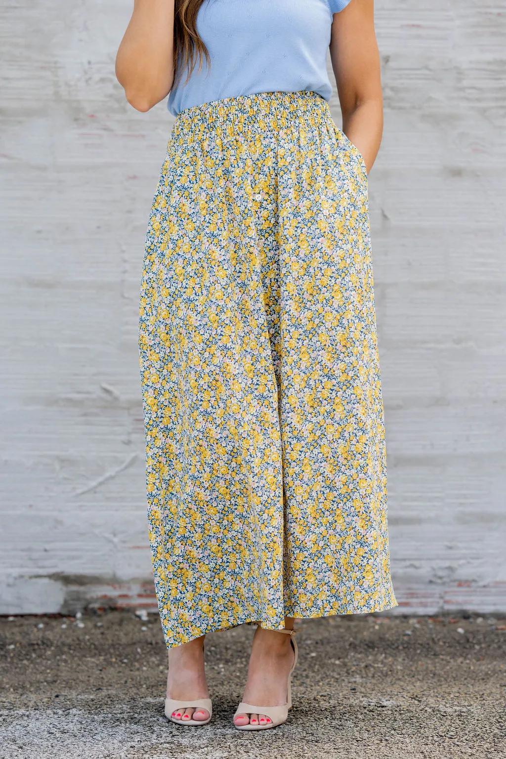 Wild Blooms Button Accented Maxi Skirt