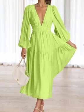 Willow Plunge Neck Summer Maxi Dress with Tiered Skirt | 7 Colors