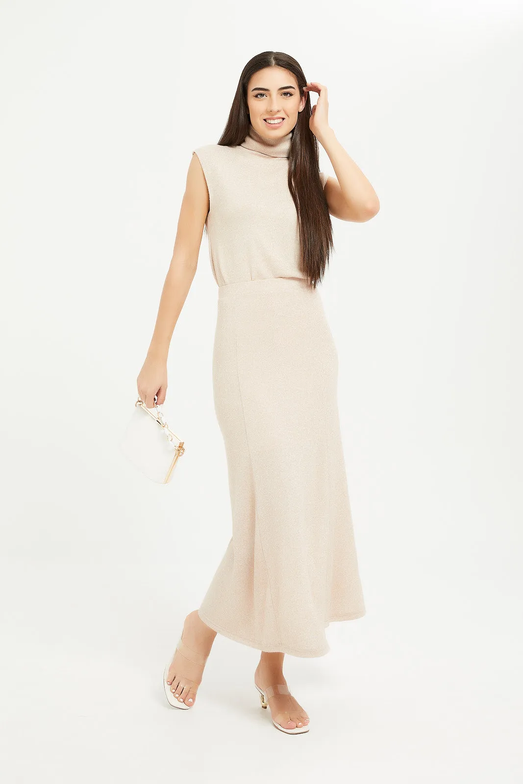 Women Beige Soft Touch Volume Maxi Skirt