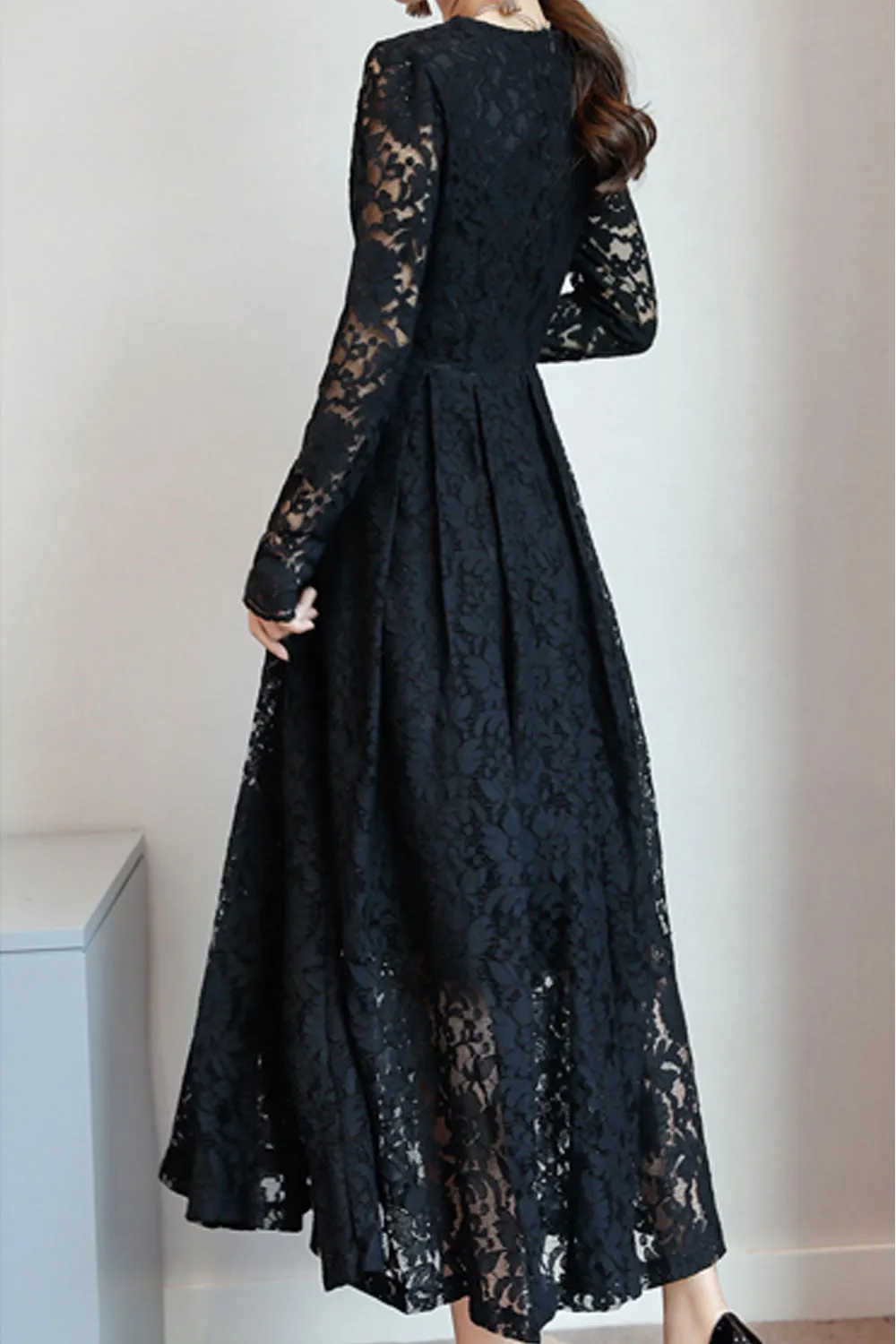 Women Lace Decorated Long Sleeve Dress - C2281JPD