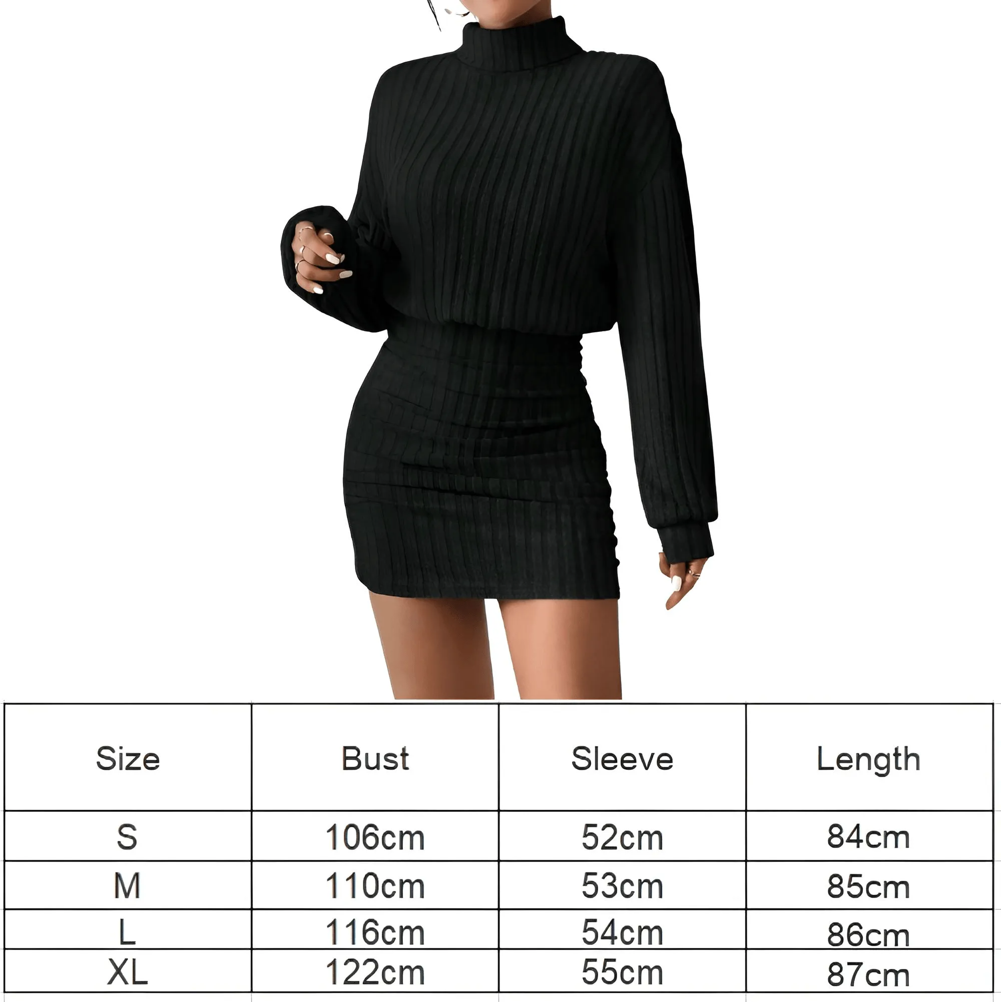 Women's Fashion High Neck Sweater Dress Female Casual Solid Loose Long Sleeve Warm Mid-Length Dresses