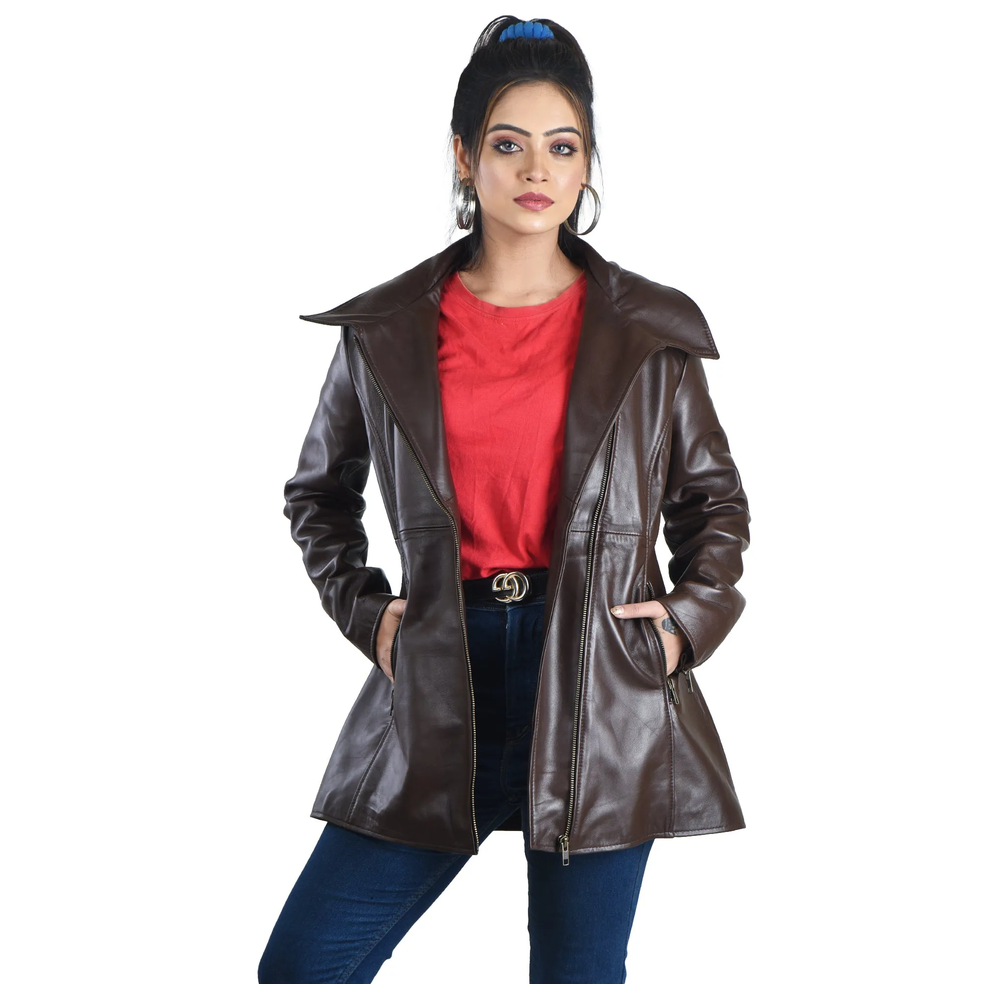 WOMENS LEATHER JACKET 41014 (BROWN)