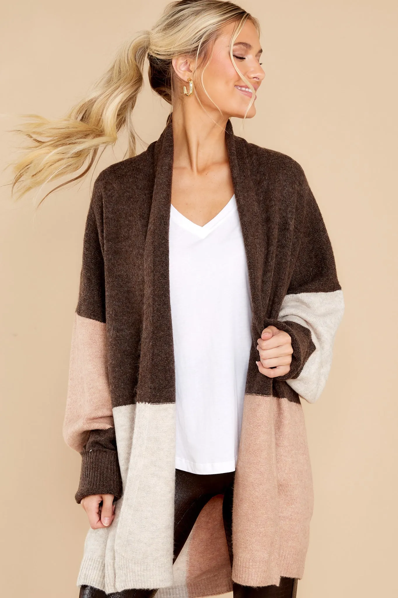 Wondering Heart Mocha Colorblock Cardigan