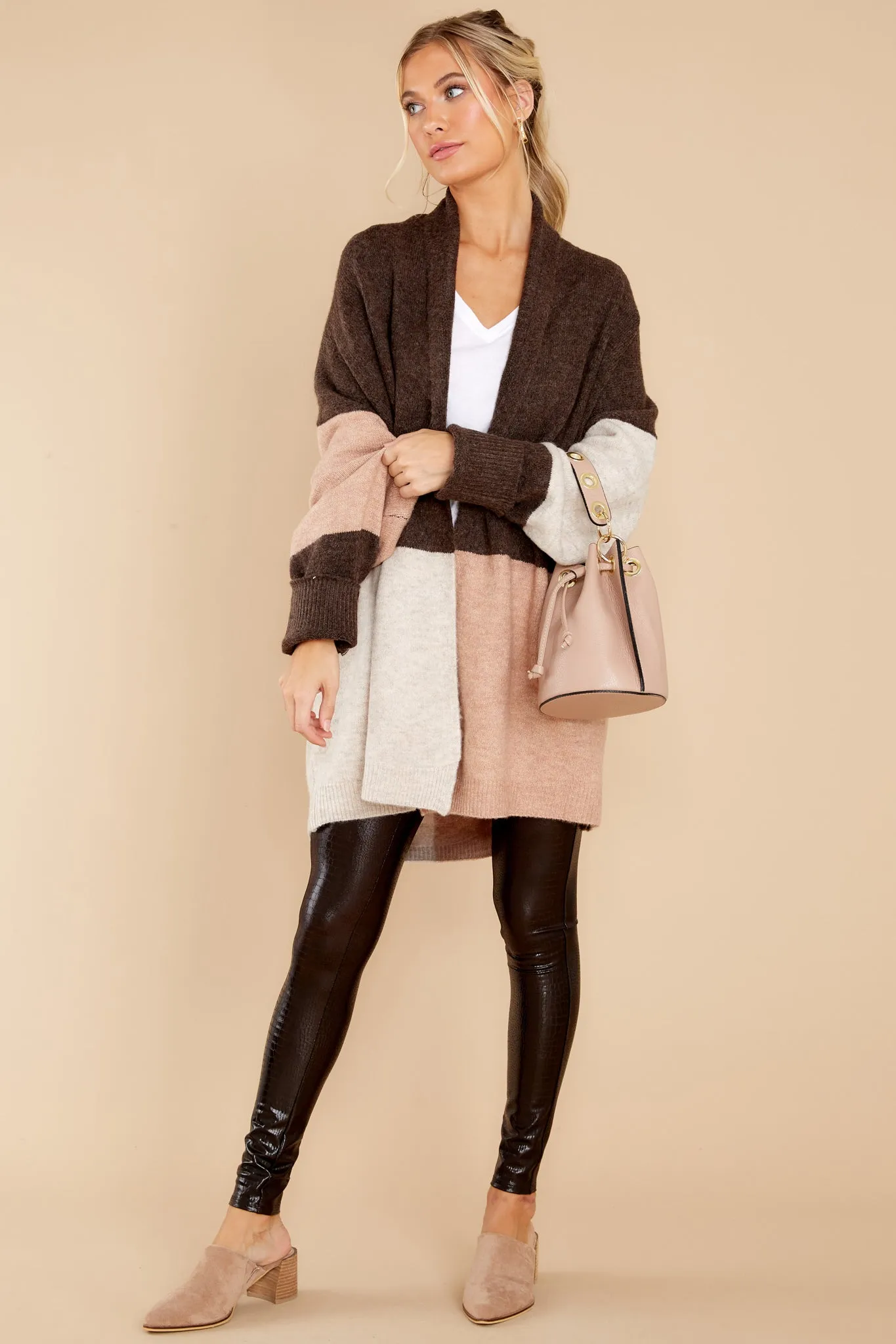 Wondering Heart Mocha Colorblock Cardigan