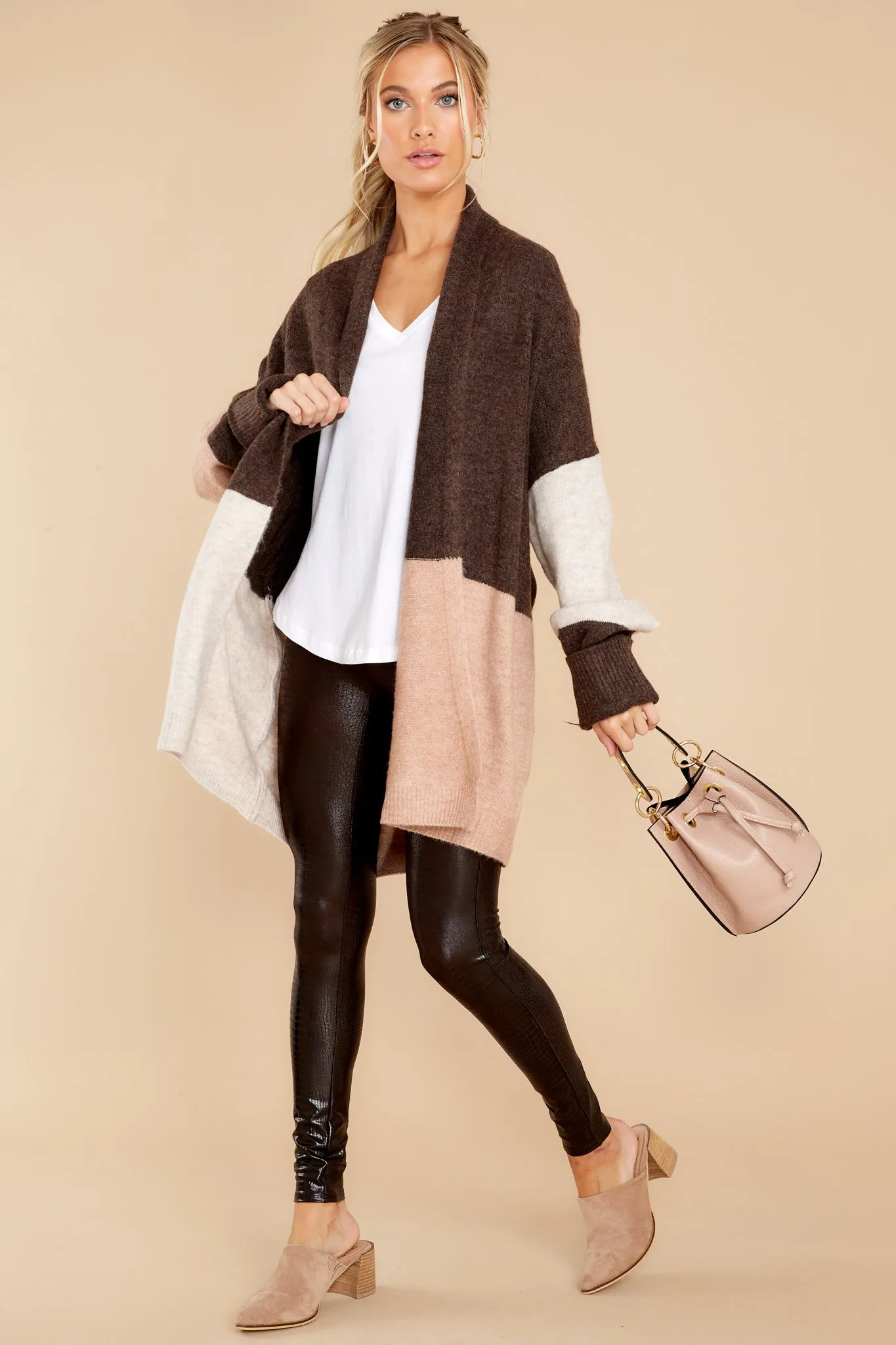 Wondering Heart Mocha Colorblock Cardigan